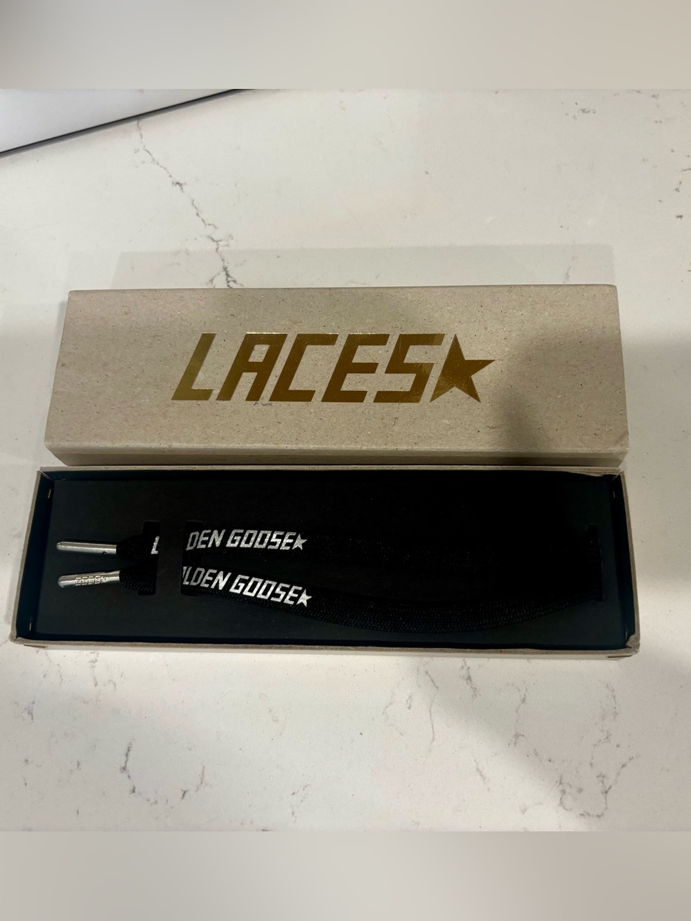 Golden Goose Black Replacement Laces with White Logo